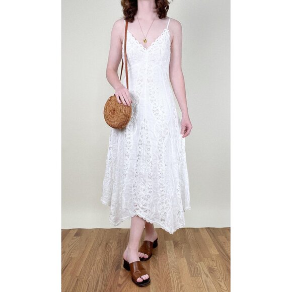 Polo Ralph Lauren 100% Linen Eyelet Lace Maxi Dress Wedding Graduation Coastal - Picture 10 of 13